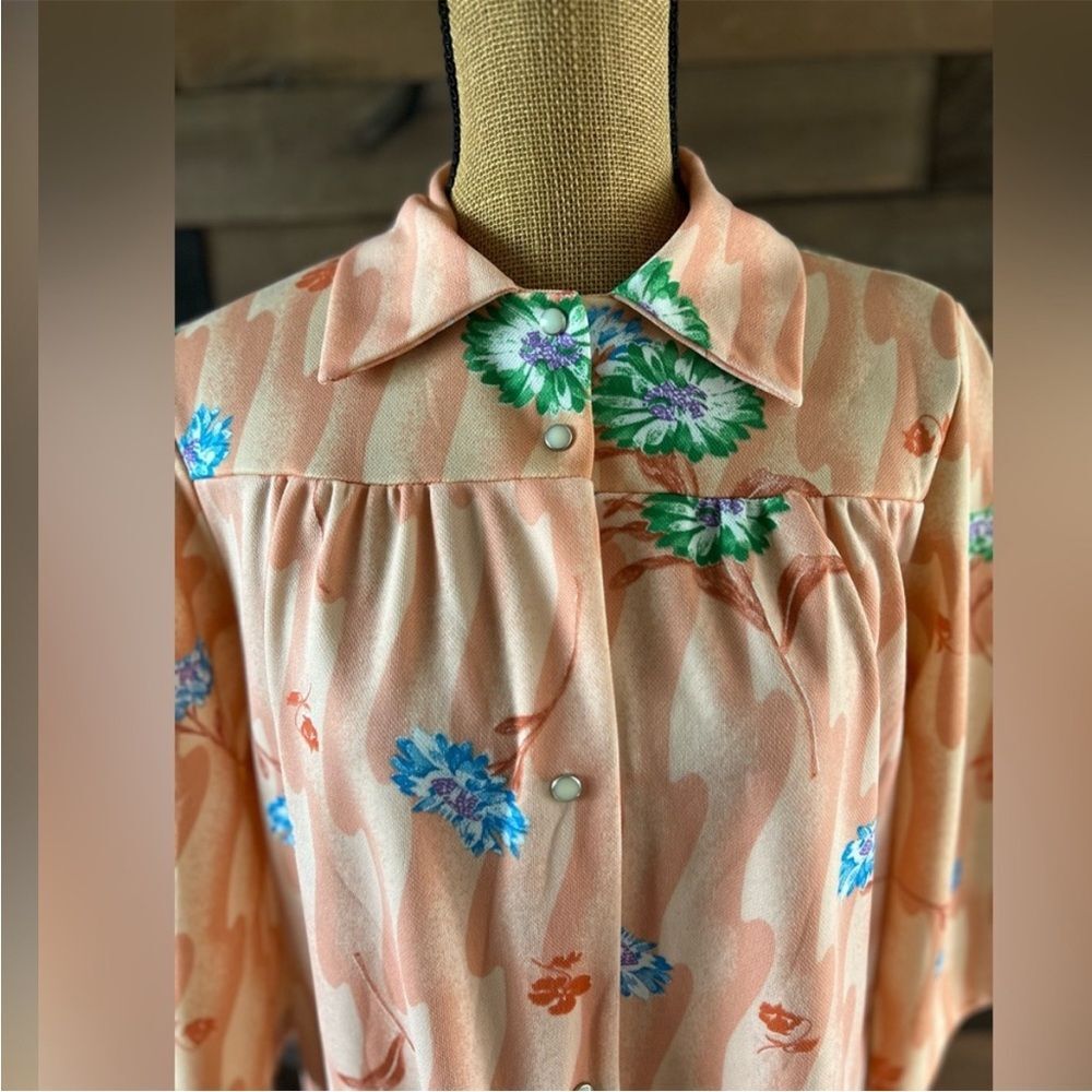 Vintage Floral Peach Orange Floral Snap Button Front Nightgown Size 12 - Picture 3 of 12